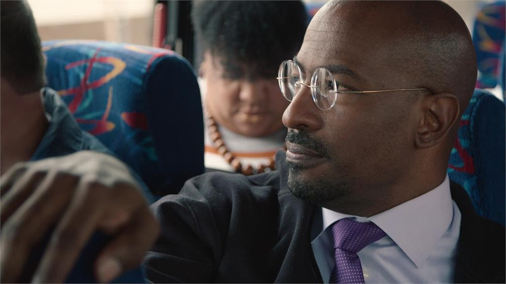 Van Jones and community leaders from West Virginia and South Los Angeles ride through downtown Los Angeles in a scene from THE FIRST STEP.